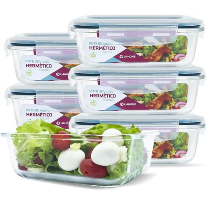 Kit 15 Potes Herméticos de Vidro + 10 Copos de Vidro Aruba de Brinde