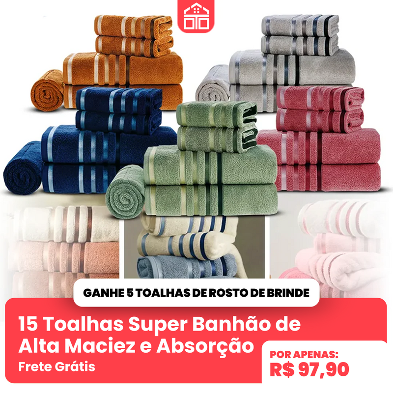 Kit com 15 Toalhas Super Banhão de Alta Maciez e Absorção + 5 Toalhas de Rosto de Brinde (Cópia)