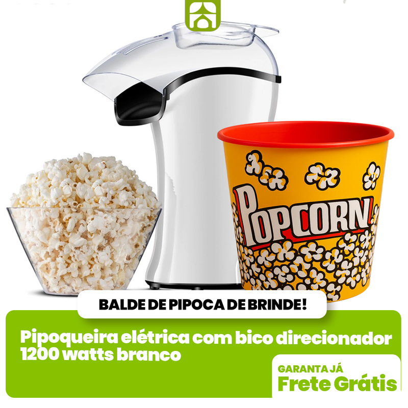 Pipoqueira elétrica com bico direcionador 1200 watts branco- PopFlix - Mondial + Balde de Pipoca de Brinde