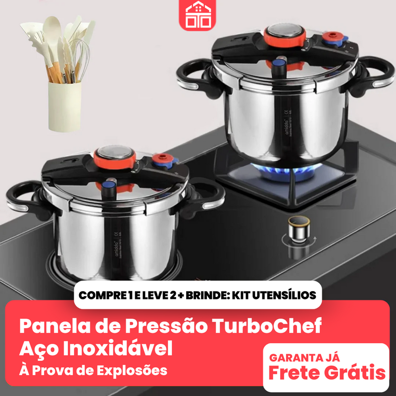 [Compre 1 e Leve 2] Panelas de Pressão TurboChef Aço Inoxidável - Á Prova de Explosões + Brinde: Kit Utensílios