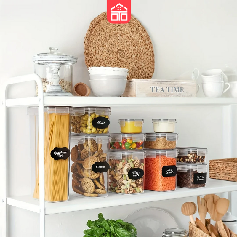 Kit com 24 Potes Herméticos + Presente Exclusivo: 8 Colheres Medidoras Premium