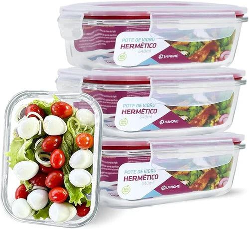 Kit 15 Potes Herméticos de Vidro + 30 Talheres de aço inoxidável de BRINDE