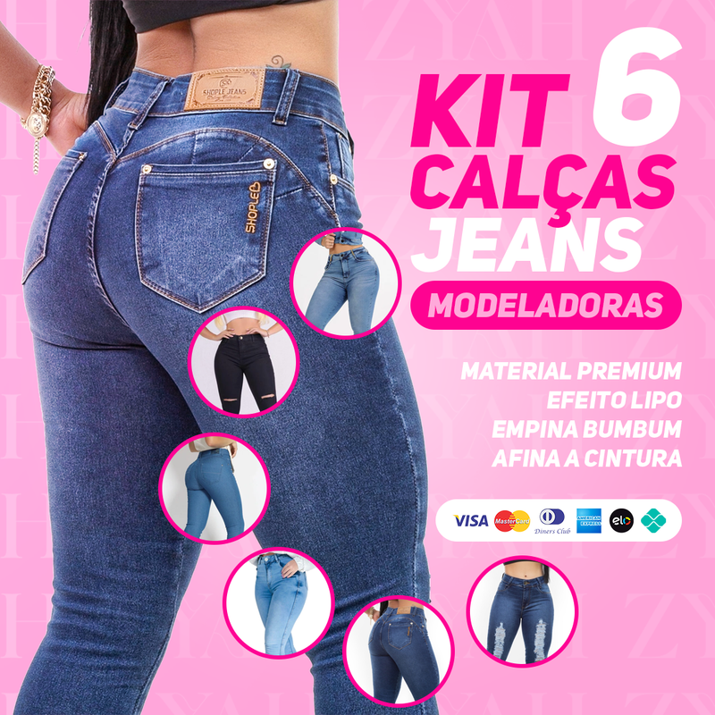 [DIRETO DA FÁBRICA] KIT 6 CALÇAS JEANS MODELADORAS + CINTO FIVELA ARGOLA DUPLA DE BRINDE APENAS HOJE