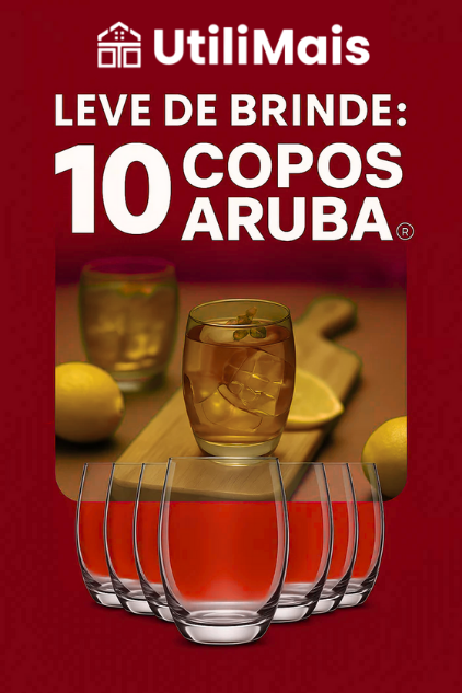 Kit 15 Potes Herméticos de Vidro + 10 Copos de Vidro Aruba de Brinde